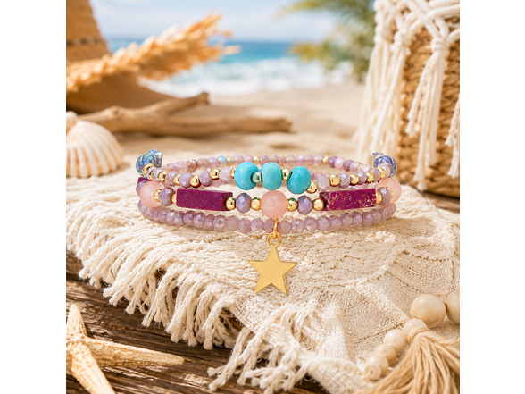 Stretch Beaded Bracelet Stack with Star Charm