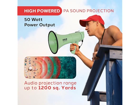 Pyle 50W Megaphone 1200 Sq Yd Range Green