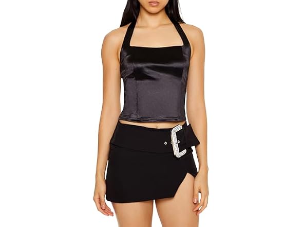 Forever 21 Women (XS) Satin Halter Crop Top
