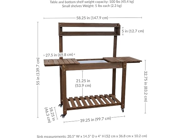 Sunnydaze Decor IEO-2361 Potting Bench w/ Sink Brown