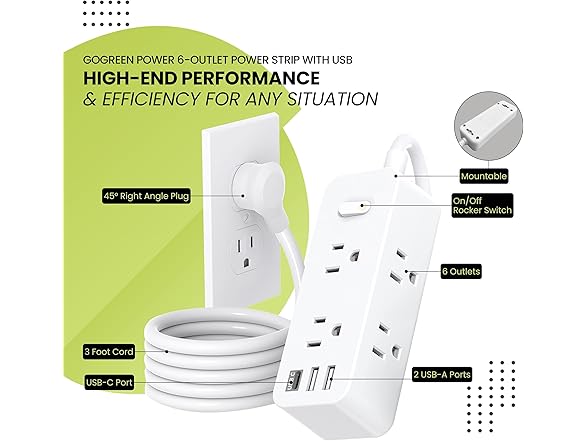 Go Green Power Inc. 6-Outlet Power Strip