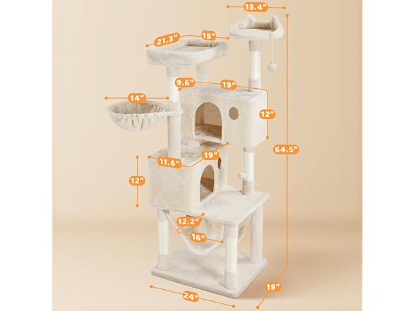 Yaheetech 64.5in Cat Tree for Large Cats, Beige