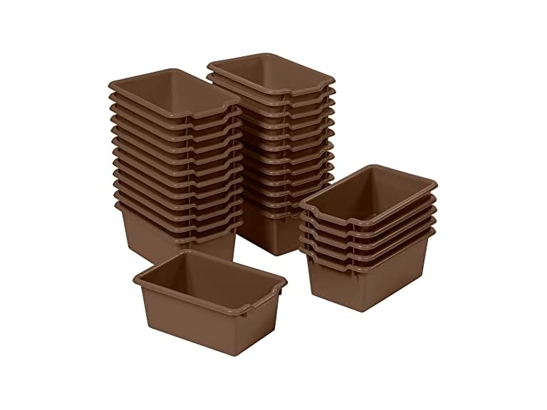 ECR4Kids Scoop Front Storage Bin, Multipurpose Organization, Chocolate, 30-Piece