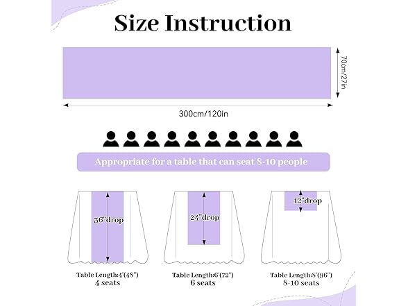 QueenDream Light Purple Chiffon Table Runner 10Ft Long