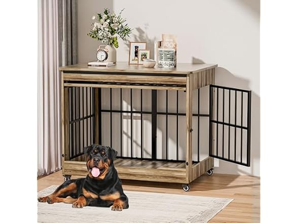 Dog Crate Furniture, Double Door Wooden Indoor Dog Kennel