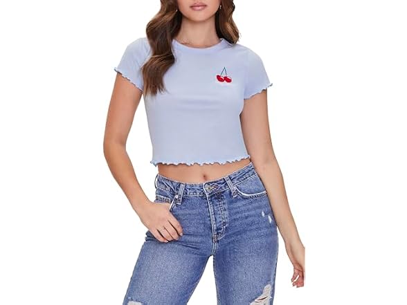 Forever 21 (S) Cherry Graphic Cropped Tee