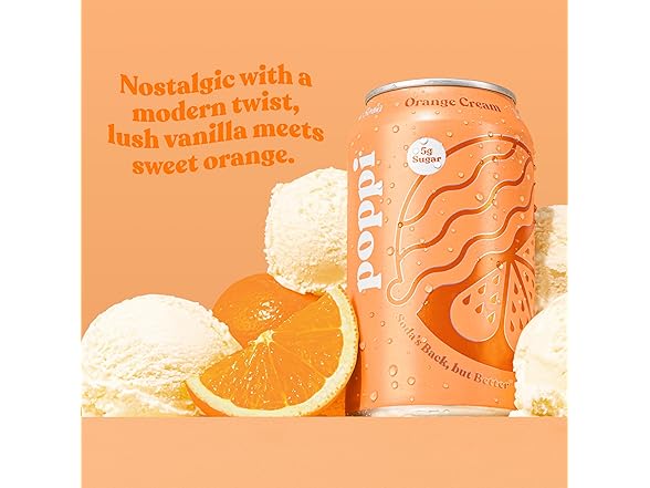 12PK Poppi Sparkling Prebiotic Soda Beverage, Orange Cream