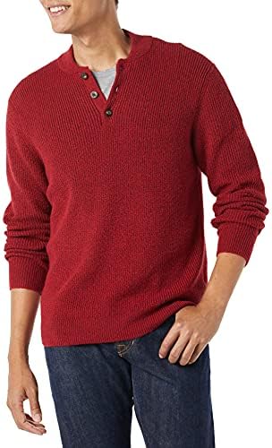 Amazon Essentials Men's Long-Sleeve Soft Touch Henley Sweater, Red, X-Small