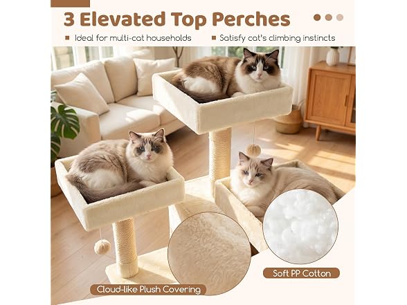 DORTALA Multi-Level Cat Tree, 65" Tall Cat Tower Beige