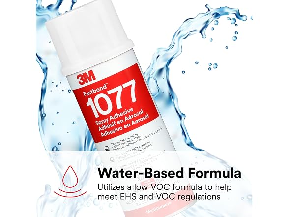 3M Fastbond Water-Base Multipurpose Adhesive 1077, Low VOC, Net Wt 8.2 oz