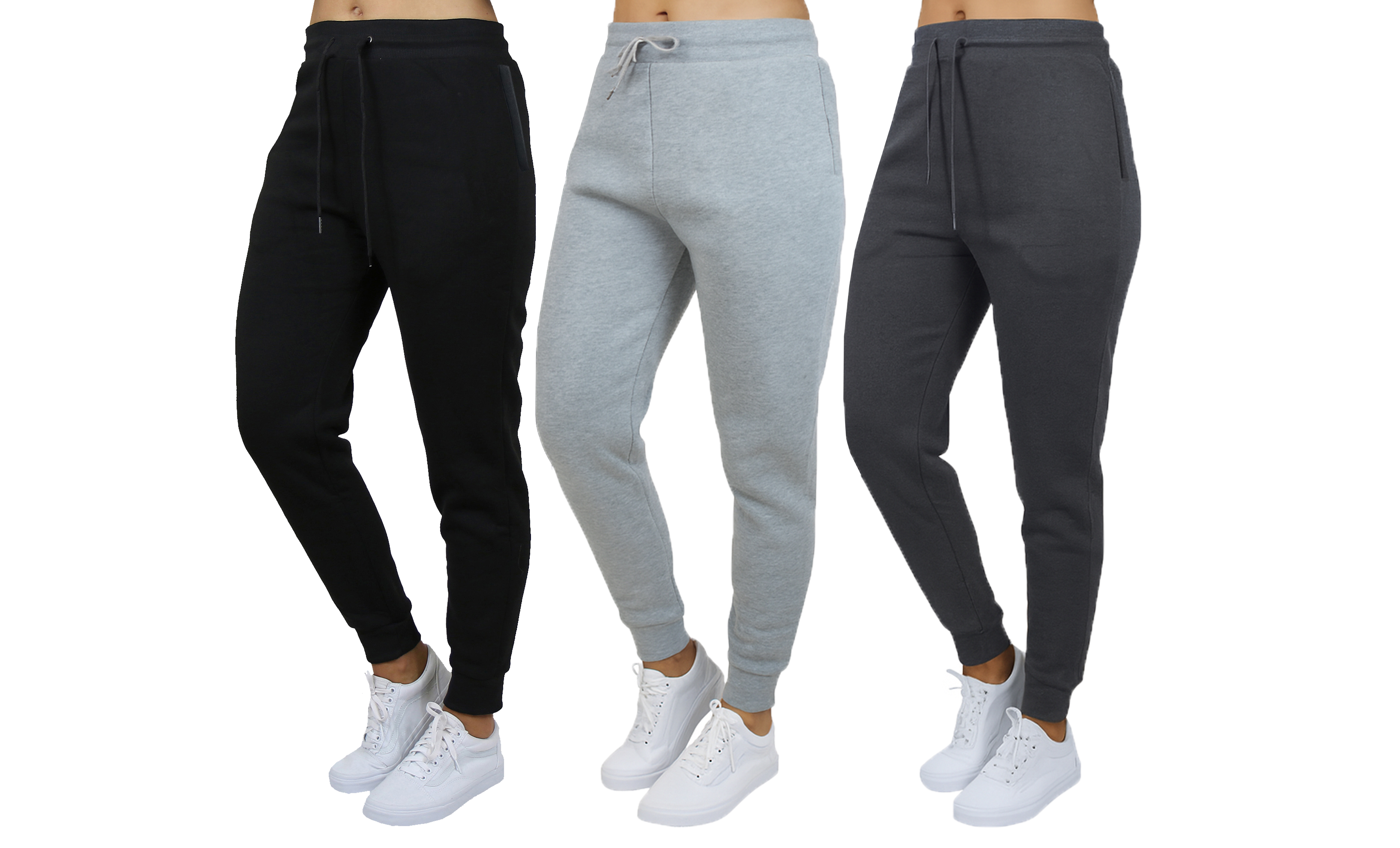 3Pk Womens Loose Fit Fleece Zip Joggers - Gallery 14
