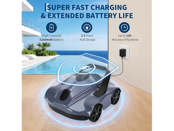 Cordless Robotic Pool Cleaner w/ 130-Min Runtime
