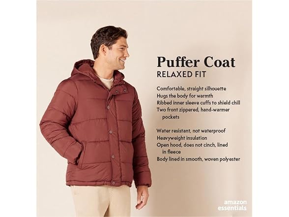 Amazon  Essentials Mens Hooded Puffer Coat Black XS
