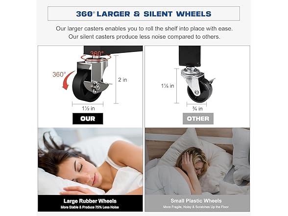 J&V TEXTILES Foldable Storage Shelf with Wheels, 5 Tier - Gallery 10