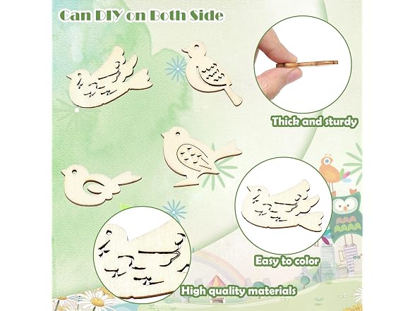 Stiesy 200 Pcs Mini Bird Wood DIY Crafts