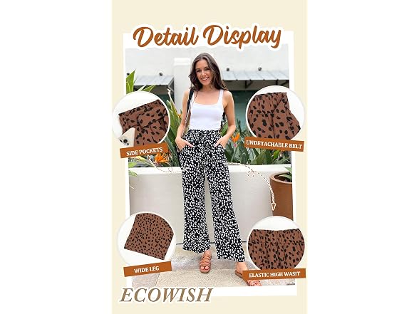 ECOWISH Women (L) Pants High Waisted with Pocket