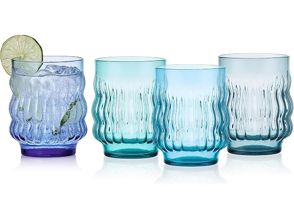 Mikasa Waves Colorful Optic Stackable Rocks Glasses, Set of 4