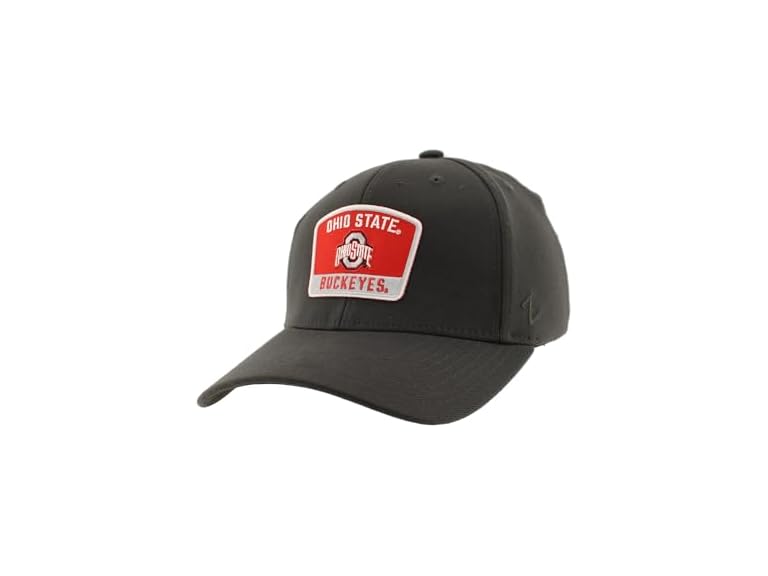 ZHATS Men's Standard NCAA Officially Licensed Fitted Hat ZH Patch Switchback Charcoal, Grey, Medium,Ohio State Buckeyes