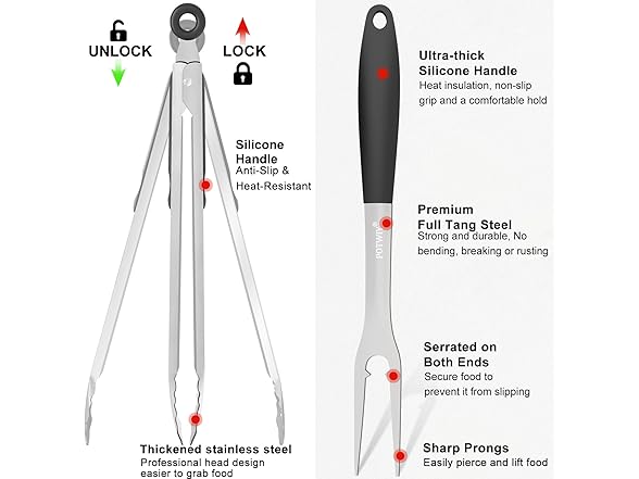 POTWIY Grill Tools Set 3pc Steel