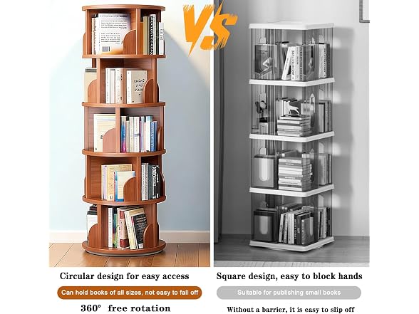 Rotating Bookshelf, 5-Tier 360 Wood