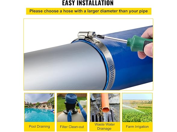 Discharge Hose, 1-1/2" x 100', PVC Fabric Lay
