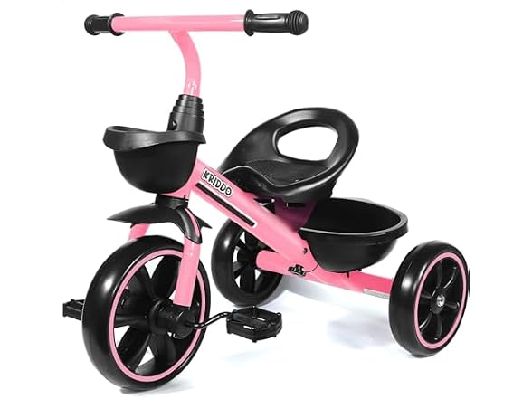 KRIDDO Toddler Tricycle, Tool-Free Trike, Pink