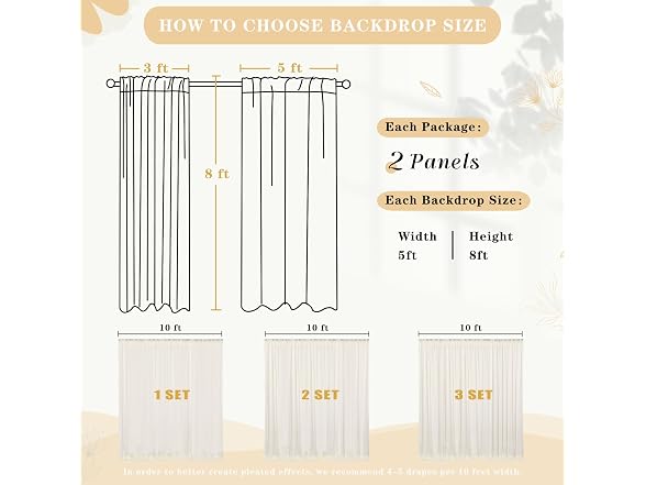 QueenDream Ivory Chiffon Wedding Backdrop 10x8ft