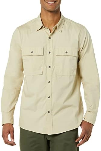 Amazon Essentials Men's Standard-Fit Long-Sleeve Two-Pocket Utility Shirt (Previously Goodthreads), Light Tan, Small