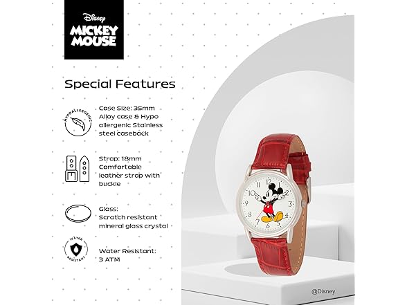 Disney Mickey Watch Mens Silver Red