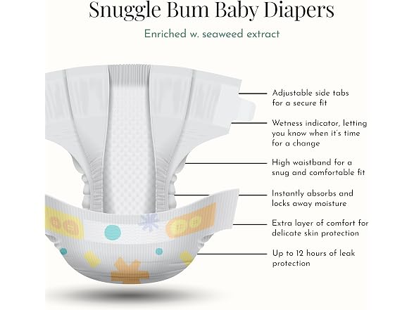 Evolur Snuggle Bum Baby Diapers Size 3 184 Count