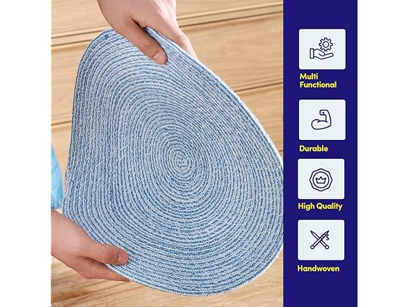 Round Placemats Set of 6-100% Cotton Two-Tone 