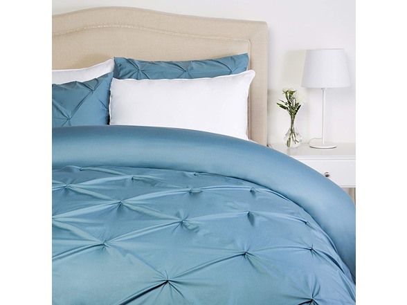 Pinch Pleat Pintuck Quilt Duvet Cover Set Microfiber Zipper Closure 2 Pillows