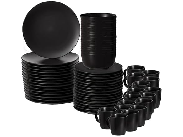 64-Pc Modern Dinnerware Set for 16, Black