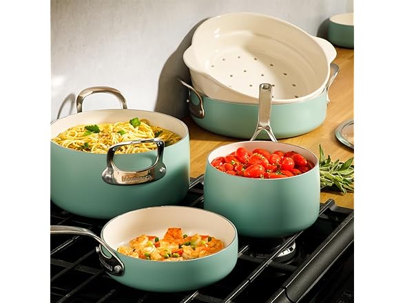 Bloomhouse 12 Piece Aluminum Pots and Pans Sage Green