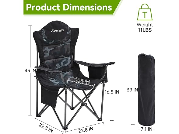 Aohanoi 2 Pack Black Camo Camping Chairs