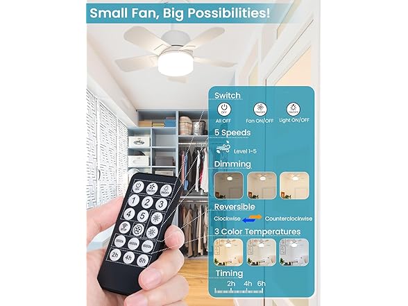 MATULSA Socket Fan Light with Remote, 16.5", White