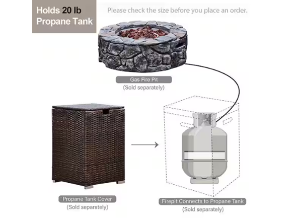 16" Brown Wicker Propane Tank Cover Table