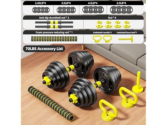 2x35lbs 4 in 1 Adjustable Dumbbell Set