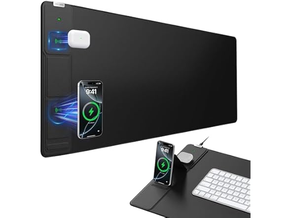 Wireless Charging Mouse Pad with Foldable Phone Holder, 31.5"x15.8" (No Adapter)