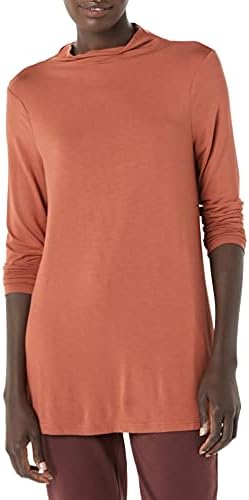 Amazon Essentials Women's Jersey Long-Sleeve Mock Neck Swing Tunic (Previously Daily Ritual), Brown, X-Large
