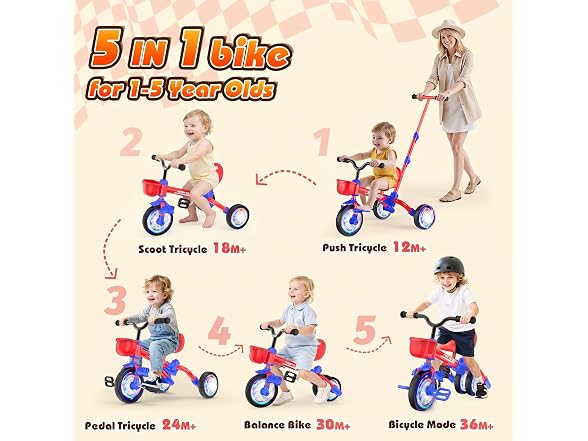 Kkdi 5-in-1 Toddler Bike, Blue
