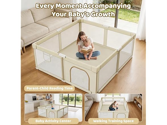 Abdtech Foldable Baby Playpen, Beige