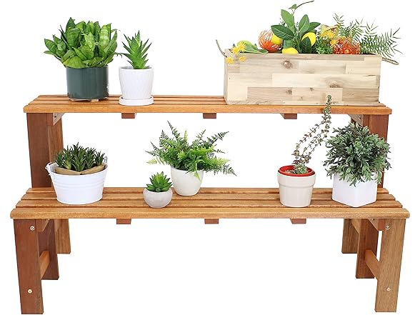 Sunnydaze 2-Tier Meranti Outdoor Wood Plant Stand, 24"