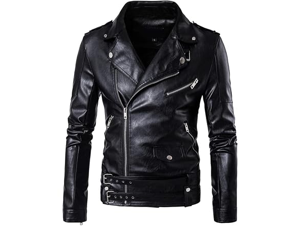 Aowofs Men (M) Faux Leather Jacket Double Jacket