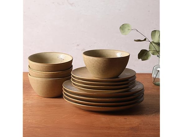 Gibson Elite Valencia Bloom 12 Piece Plates and Bowls Dinnerware Set 