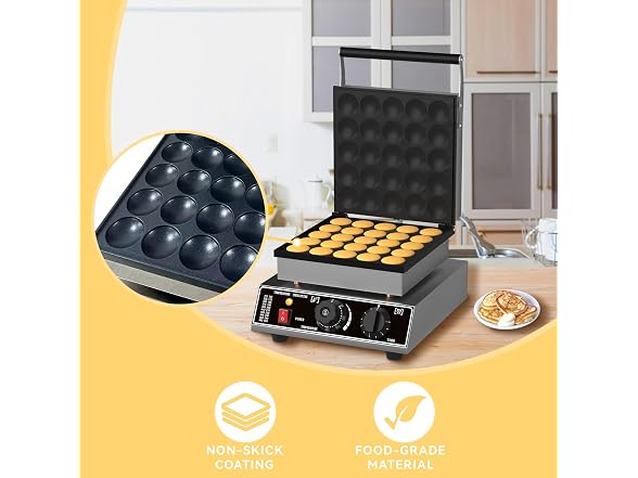 Takywep Commercial Mini Dutch Pancake Maker - 1750W Electric Stainless Steel Nonstick Griddle with Timer & Lid - Even Heating, Perfect for Poffertjes, Dorayaki, Mini Pancakes - Ideal for Home