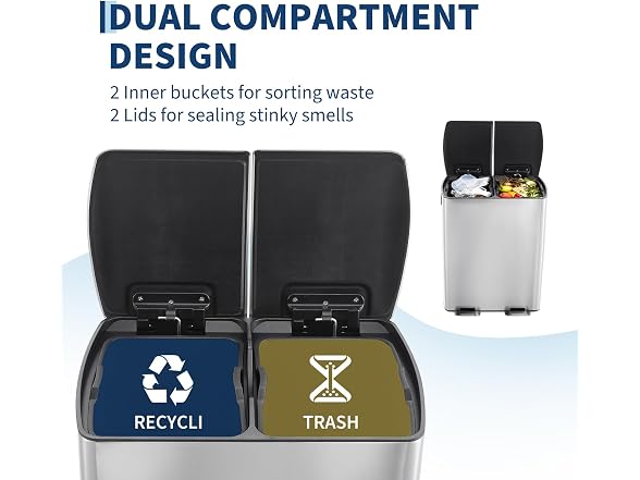 2 x 8 Gal / 60L Dual Kitchen Trash Can
