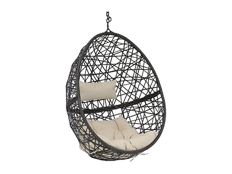 Sunnydaze Decor AJ-727 Beige Resin Wicker Egg Chair Beige