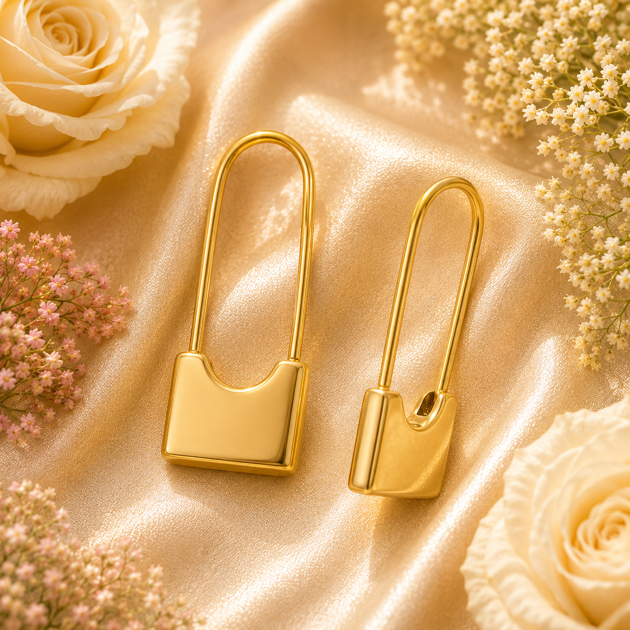 18K Gold Plated Padlock Drop Earrings - Gallery 6