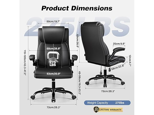 BESTFAIR Ergonomic Office Chair - Desk Computer Chair, Leather High Back Executive Chairs with Adjustable Lumbar Support & Flip Up Arms, Rocking, Black (Open Box)